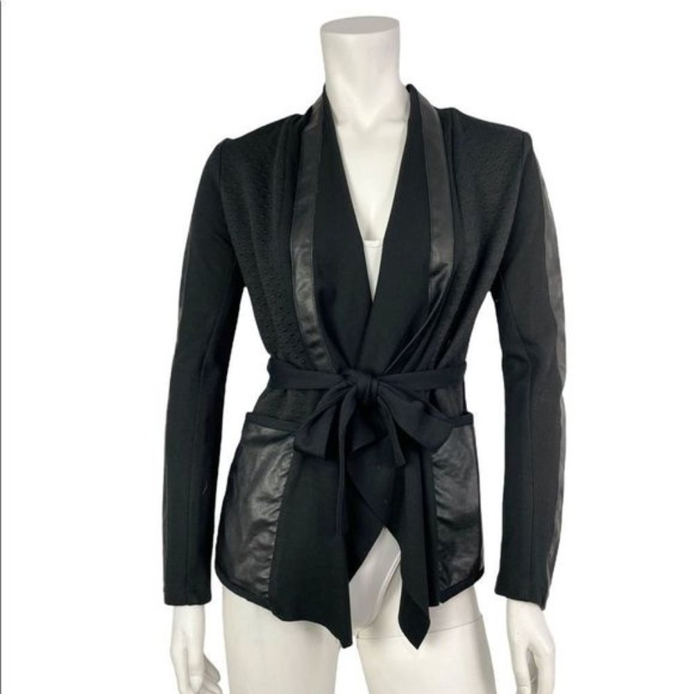 Melissa Nepton knit open front belted blazer with leather details Size XS